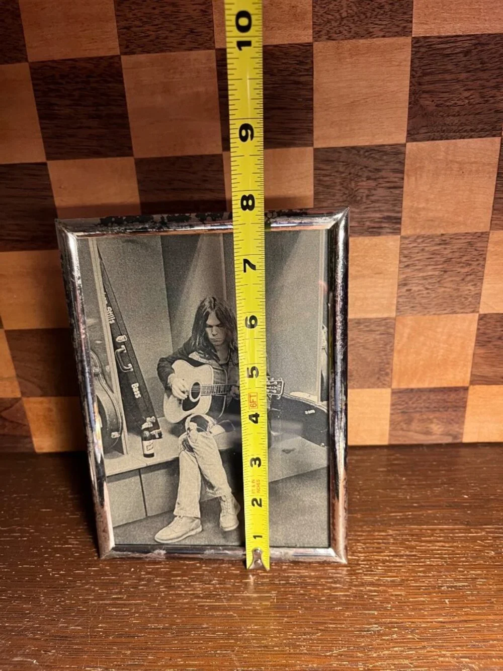 Distressed Picture Frame with Neil Young Magazine Picture A758